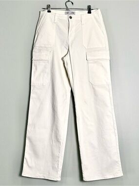 YMI Women's High Rise All Day Ivory White Cargo Pants Stretch Wide-Leg Size 9/29
